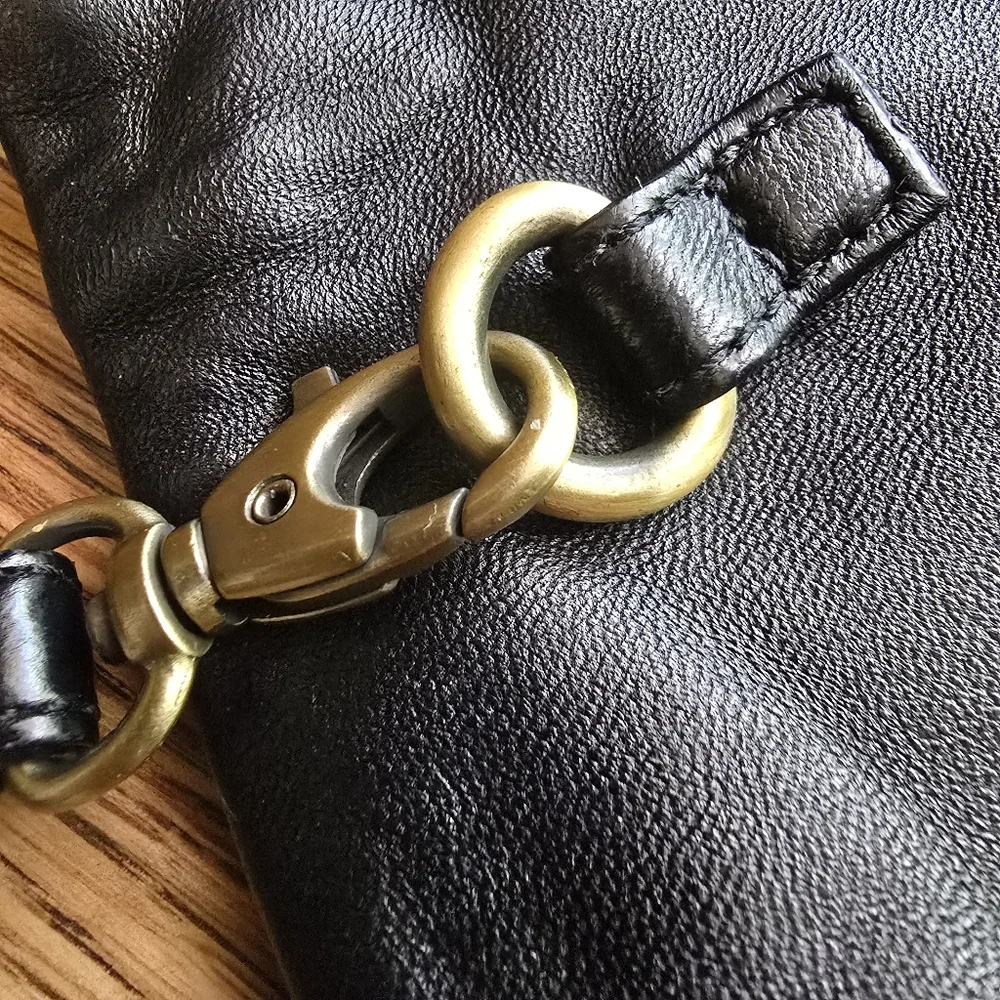 Leather HOBO Navy Clutch Architectural Wristlet Large